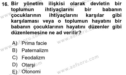 İnsan Hakları ve Demokratikleşme Süreci Dersi 2022 - 2023 Yılı (Vize) Ara Sınavı 16. Soru