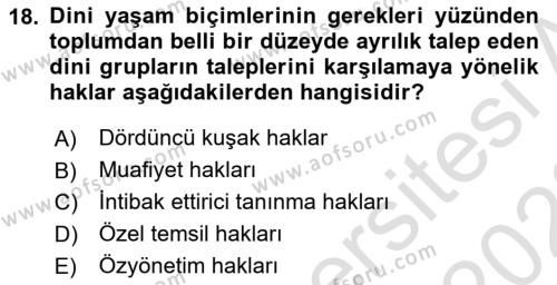 İnsan Hakları ve Demokratikleşme Süreci Dersi 2022 - 2023 Yılı (Vize) Ara Sınavı 18. Soru