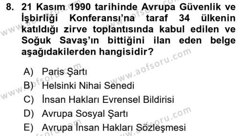 İnsan Hakları ve Demokratikleşme Süreci Dersi 2022 - 2023 Yılı (Vize) Ara Sınavı 8. Soru