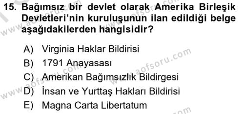 İnsan Hakları ve Demokratikleşme Süreci Dersi 2022 - 2023 Yılı (Final) Dönem Sonu Sınavı 15. Soru