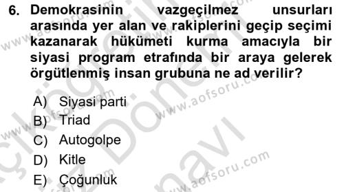 İnsan Hakları ve Demokratikleşme Süreci Dersi 2022 - 2023 Yılı (Final) Dönem Sonu Sınavı 6. Soru