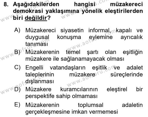 İnsan Hakları ve Demokratikleşme Süreci Dersi 2022 - 2023 Yılı (Final) Dönem Sonu Sınavı 8. Soru