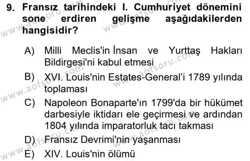 İnsan Hakları ve Demokratikleşme Süreci Dersi 2022 - 2023 Yılı (Final) Dönem Sonu Sınavı 9. Soru