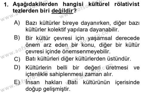 İnsan Hakları ve Demokratikleşme Süreci Dersi 2022 - 2023 Yılı Yaz Okulu Sınavı 1. Soru