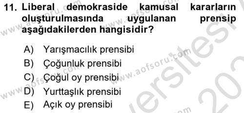 İnsan Hakları ve Demokratikleşme Süreci Dersi 2022 - 2023 Yılı Yaz Okulu Sınavı 11. Soru