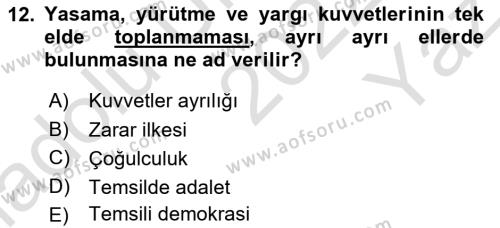 İnsan Hakları ve Demokratikleşme Süreci Dersi 2022 - 2023 Yılı Yaz Okulu Sınavı 12. Soru