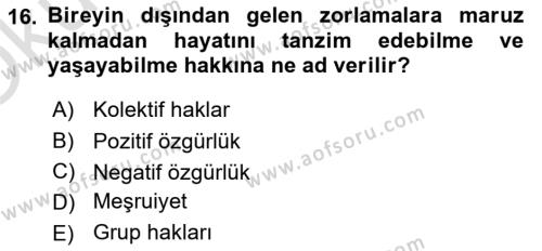 İnsan Hakları ve Demokratikleşme Süreci Dersi 2022 - 2023 Yılı Yaz Okulu Sınavı 16. Soru