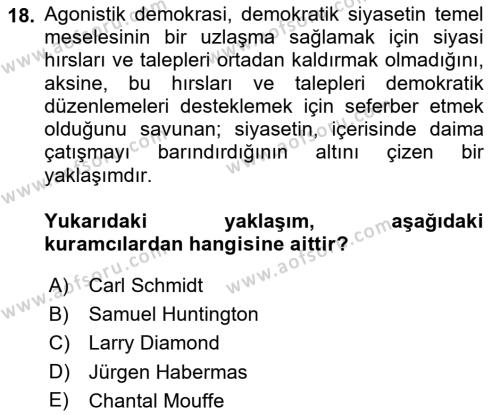 İnsan Hakları ve Demokratikleşme Süreci Dersi 2022 - 2023 Yılı Yaz Okulu Sınavı 18. Soru