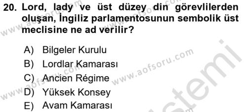 İnsan Hakları ve Demokratikleşme Süreci Dersi 2022 - 2023 Yılı Yaz Okulu Sınavı 20. Soru