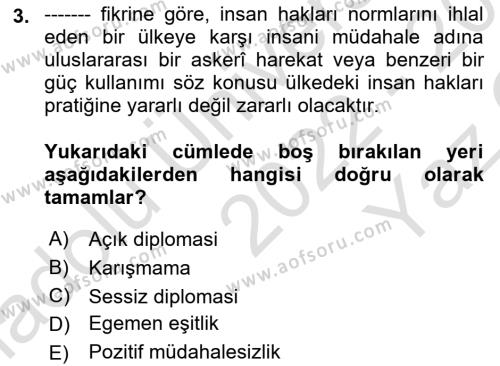 İnsan Hakları ve Demokratikleşme Süreci Dersi 2022 - 2023 Yılı Yaz Okulu Sınavı 3. Soru