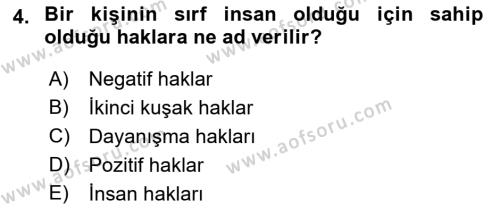 İnsan Hakları ve Demokratikleşme Süreci Dersi 2022 - 2023 Yılı Yaz Okulu Sınavı 4. Soru