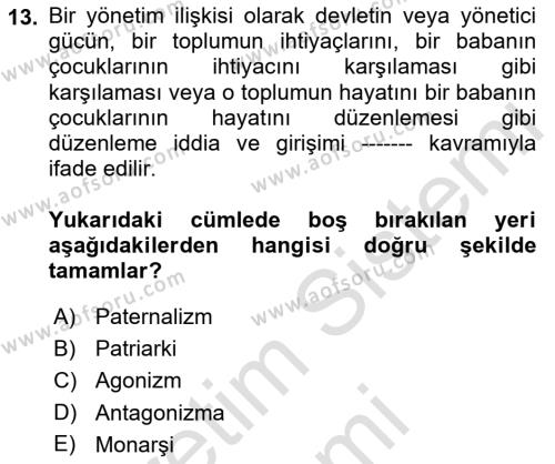 İnsan Hakları ve Demokratikleşme Süreci Dersi 2023 - 2024 Yılı (Vize) Ara Sınavı 13. Soru