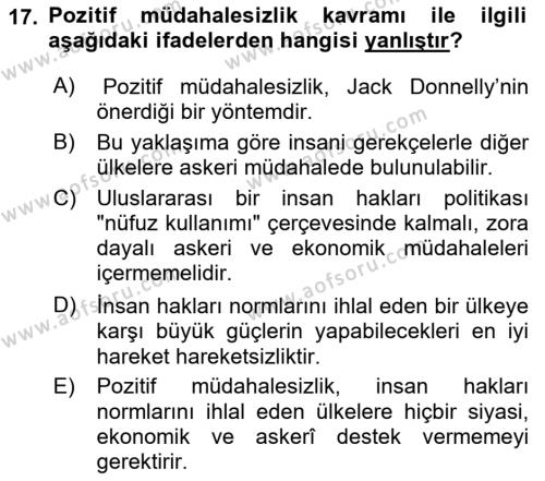 İnsan Hakları ve Demokratikleşme Süreci Dersi 2023 - 2024 Yılı (Vize) Ara Sınavı 17. Soru