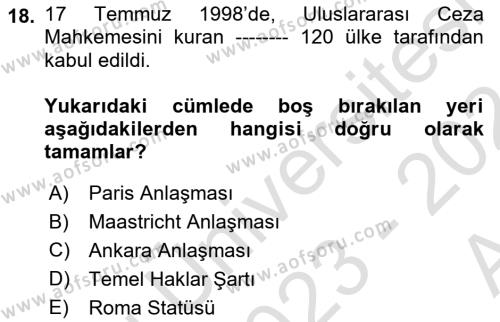 İnsan Hakları ve Demokratikleşme Süreci Dersi 2023 - 2024 Yılı (Vize) Ara Sınavı 18. Soru