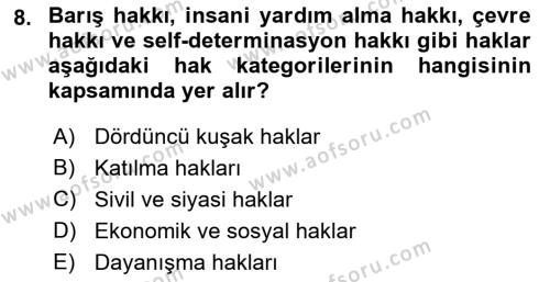 İnsan Hakları ve Demokratikleşme Süreci Dersi 2023 - 2024 Yılı (Vize) Ara Sınavı 8. Soru