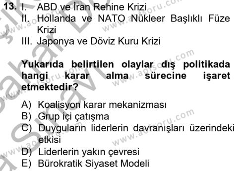 Diş Politika Analizi Dersi 2012 - 2013 Yılı (Vize) Ara Sınavı 13. Soru