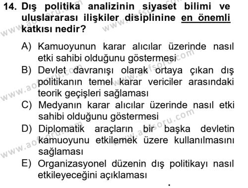 Diş Politika Analizi Dersi 2012 - 2013 Yılı (Vize) Ara Sınavı 14. Soru