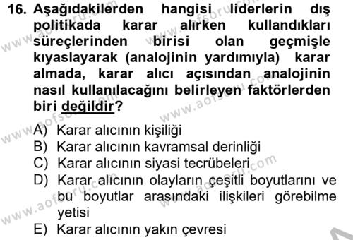 Diş Politika Analizi Dersi 2012 - 2013 Yılı (Vize) Ara Sınavı 16. Soru