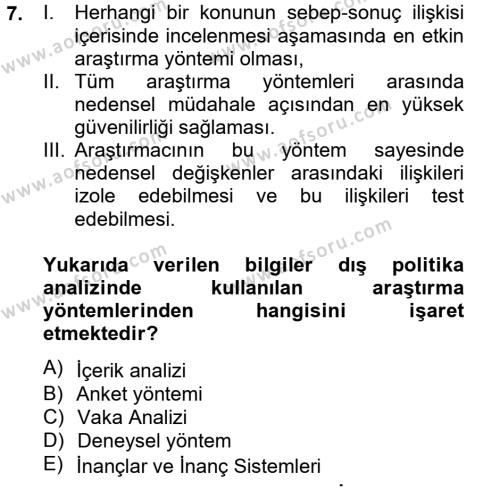 Diş Politika Analizi Dersi 2012 - 2013 Yılı (Vize) Ara Sınavı 7. Soru