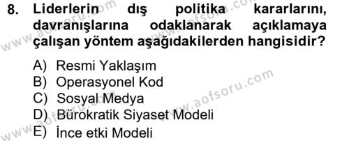 Diş Politika Analizi Dersi 2012 - 2013 Yılı (Vize) Ara Sınavı 8. Soru
