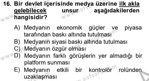 Diş Politika Analizi Dersi 2012 - 2013 Yılı (Final) Dönem Sonu Sınavı 16. Soru