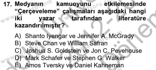 Diş Politika Analizi Dersi 2012 - 2013 Yılı (Final) Dönem Sonu Sınavı 17. Soru