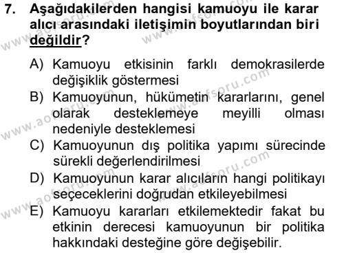 Diş Politika Analizi Dersi 2012 - 2013 Yılı (Final) Dönem Sonu Sınavı 7. Soru