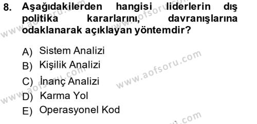 Diş Politika Analizi Dersi 2013 - 2014 Yılı (Vize) Ara Sınavı 8. Soru