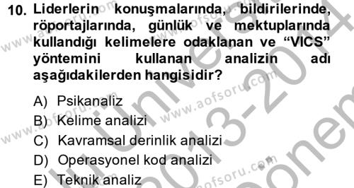 Diş Politika Analizi Dersi 2013 - 2014 Yılı (Final) Dönem Sonu Sınavı 10. Soru