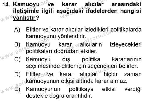 Diş Politika Analizi Dersi 2018 - 2019 Yılı (Vize) Ara Sınavı 14. Soru