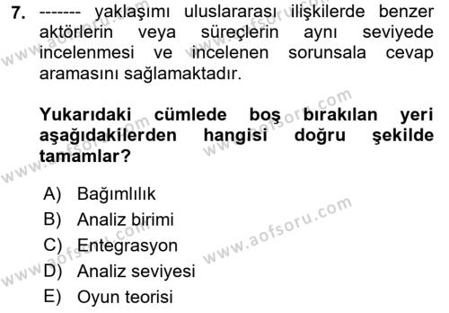 Diş Politika Analizi Dersi 2021 - 2022 Yılı (Vize) Ara Sınavı 7. Soru