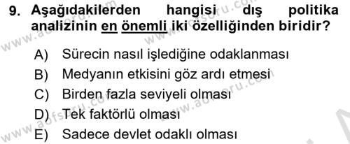 Diş Politika Analizi Dersi 2021 - 2022 Yılı (Vize) Ara Sınavı 9. Soru