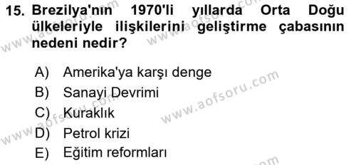 Diş Politika Analizi Dersi 2021 - 2022 Yılı (Final) Dönem Sonu Sınavı 15. Soru