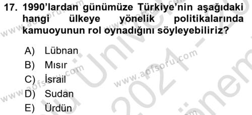 Diş Politika Analizi Dersi 2021 - 2022 Yılı (Final) Dönem Sonu Sınavı 17. Soru