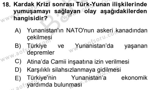 Diş Politika Analizi Dersi 2021 - 2022 Yılı (Final) Dönem Sonu Sınavı 18. Soru