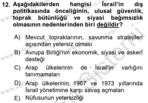 Diş Politika Analizi Dersi 2021 - 2022 Yılı Yaz Okulu Sınavı 12. Soru