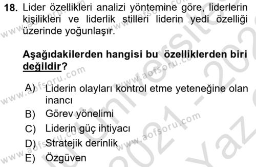 Diş Politika Analizi Dersi 2021 - 2022 Yılı Yaz Okulu Sınavı 18. Soru