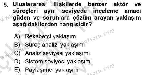 Diş Politika Analizi Dersi 2021 - 2022 Yılı Yaz Okulu Sınavı 5. Soru