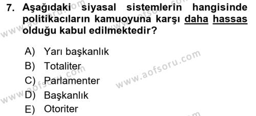 Diş Politika Analizi Dersi 2021 - 2022 Yılı Yaz Okulu Sınavı 7. Soru