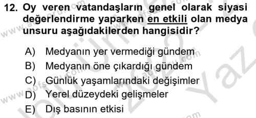 Diş Politika Analizi Dersi 2022 - 2023 Yılı Yaz Okulu Sınavı 12. Soru