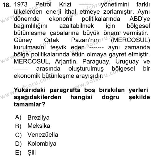 Diş Politika Analizi Dersi 2022 - 2023 Yılı Yaz Okulu Sınavı 18. Soru