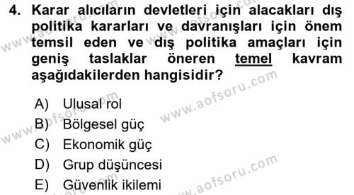 Diş Politika Analizi Dersi 2022 - 2023 Yılı Yaz Okulu Sınavı 4. Soru