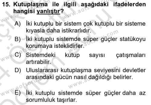 Diş Politika Analizi Dersi 2023 - 2024 Yılı (Final) Dönem Sonu Sınavı 15. Soru