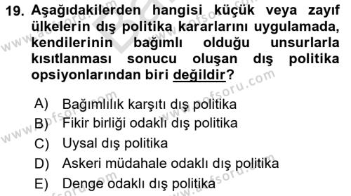 Diş Politika Analizi Dersi 2023 - 2024 Yılı (Final) Dönem Sonu Sınavı 19. Soru