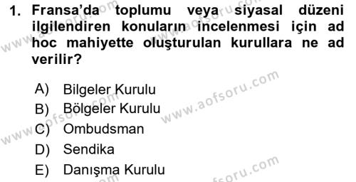 Karşılaştırmalı Siyasal Sistemler Dersi 2020 - 2021 Yılı Yaz Okulu Sınavı 1. Soru