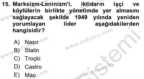 Karşılaştırmalı Siyasal Sistemler Dersi 2020 - 2021 Yılı Yaz Okulu Sınavı 15. Soru