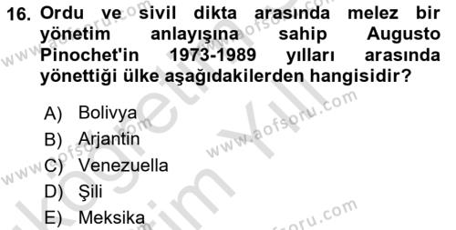 Karşılaştırmalı Siyasal Sistemler Dersi 2020 - 2021 Yılı Yaz Okulu Sınavı 16. Soru