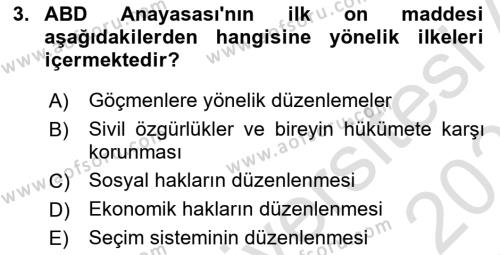 Karşılaştırmalı Siyasal Sistemler Dersi 2020 - 2021 Yılı Yaz Okulu Sınavı 3. Soru