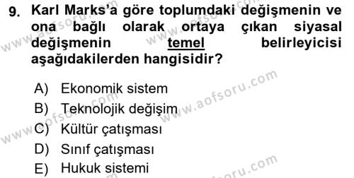 Karşılaştırmalı Siyasal Sistemler Dersi 2020 - 2021 Yılı Yaz Okulu Sınavı 9. Soru