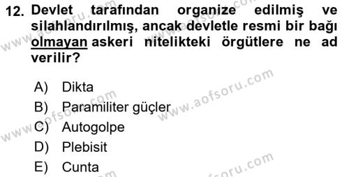 Karşılaştırmalı Siyasal Sistemler Dersi 2021 - 2022 Yılı (Final) Dönem Sonu Sınavı 12. Soru